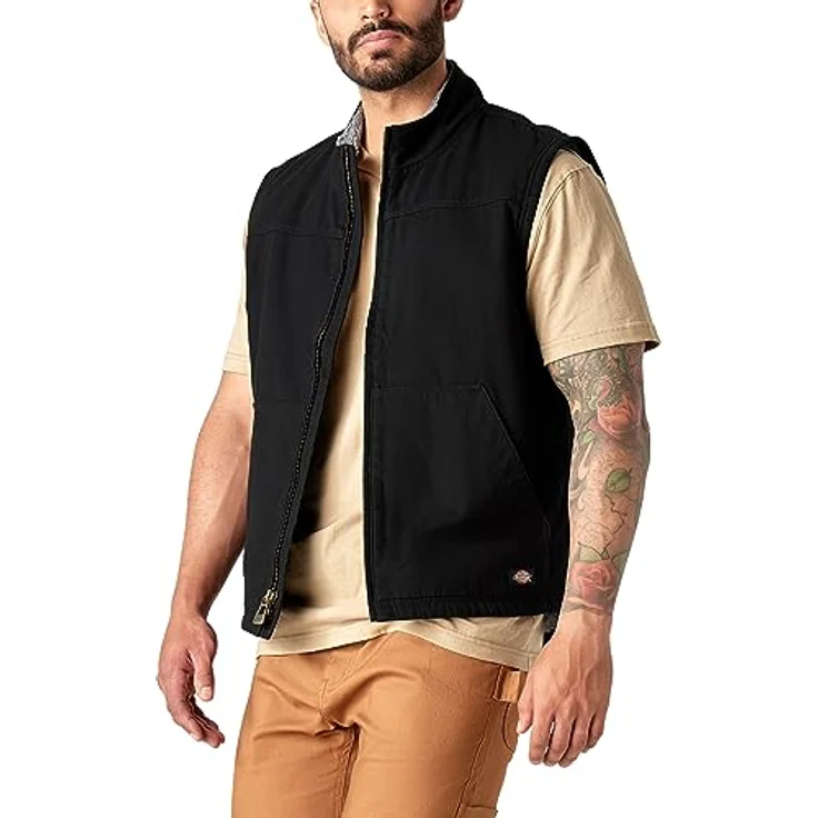 Dickies SHERPA LINED DUCK VEST, ärmellose Arbeitsjacke aus strapazierfähigem Duck-Canvas mit V-Ausschnitt und zwei Vordertaschen, schwarz – Bild 2