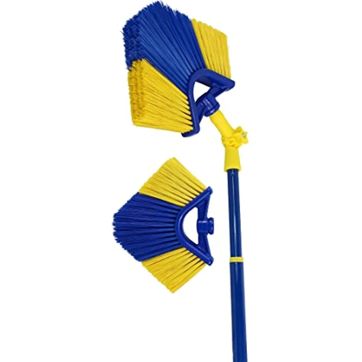 Pullach Hof Teleskopstiel Eckbesen-Set mit 4 Meter Teleskopstange, italienisches Grobgewinde, strapazierfähige Kunststoffborsten, blau – Bild 2