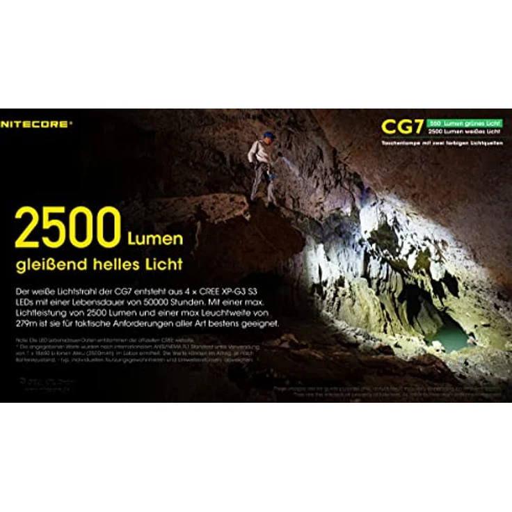 Nitecore Chameleon CG7 Jagdlampe, 2500 Lumen Weißlicht, 540 Lumen grünes Licht, LED Taschenlampe, 280 m Leuchtweite, schwarz – Bild 5