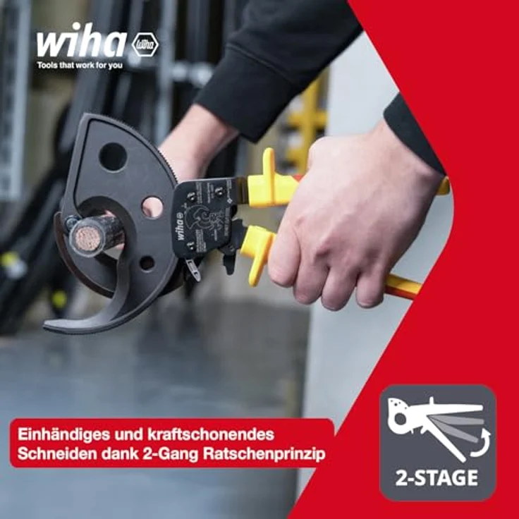 Wiha Seitenschneider Kabelschneider (46675), Ratschenkabelschneider für Cu- und AI-Kabel, bis 500 mm², isoliert, gelb/schwarz – Bild 3