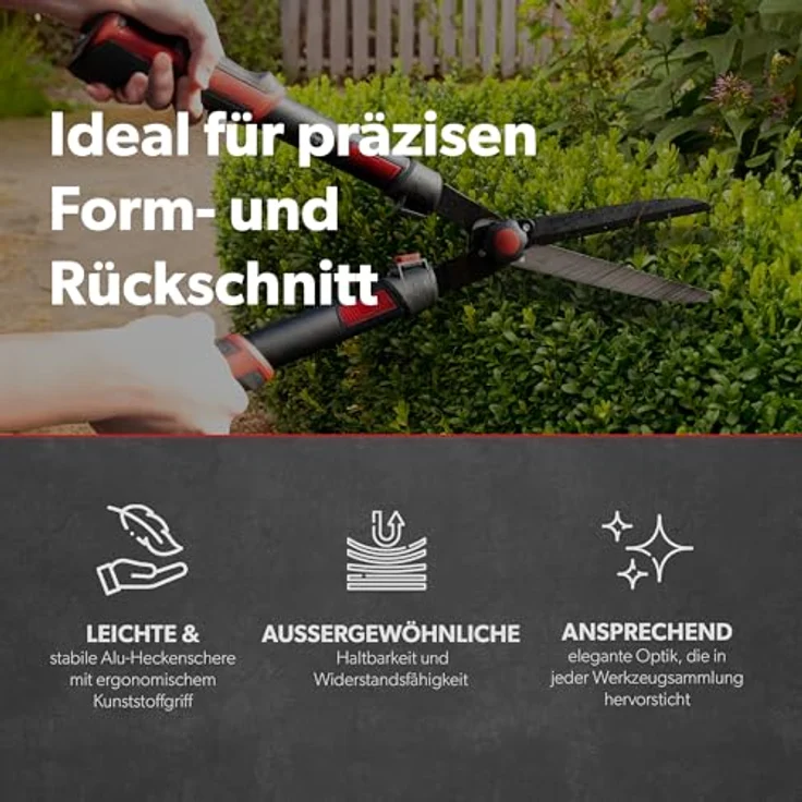 siwitec Teleskop-Heckenschere, Gartenschneider mit Aluminiumgriffen, 67,5 - 80 cm, schwarz-rot, leicht, SK-5 Kohlenstoffstahlklinge – Bild 6