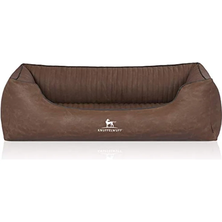 Knuffelwuff Orthopädisches Hundebett Columbia, Laser-gestepptes Kunstleder, XL 105 x 75cm, Braun, abnehmbarer Bezug, schmutz- und wasserabweisend, rutschfester Unterboden – Bild 2