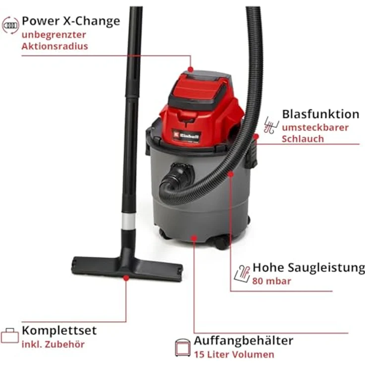 Einhell Akku-Nass-Trockensauger TC-VC 18-15 Power X-Change PXC ohne Akku ohne Ladegerät Beutel 15 Liter – Bild 4