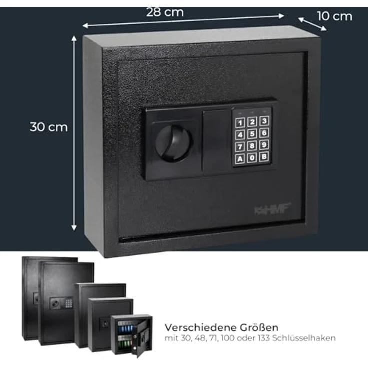 HMF Schlüsseltresor 30 Haken, elektronischer Schlüsselsafe mit Zahlencode und robuster Stahl-Tür, 30 x 28 x 10 cm, schwarz – Bild 5