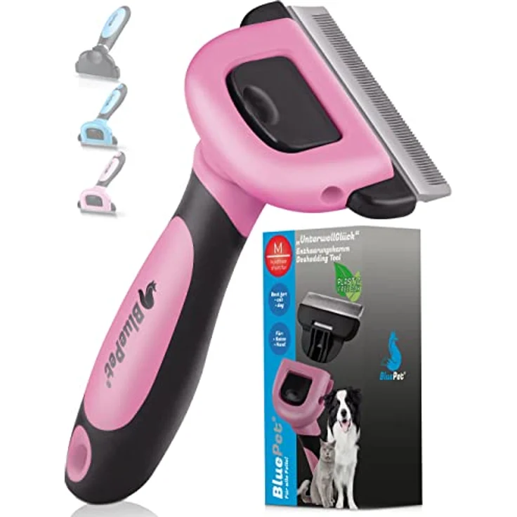 BluePet "UnterwollGlück" - Bis zu 90% weniger lose Haare - Kurzhaar Hunde & Katzen Bürste ideal zum Fellwechsel - Entfernung der Unterwolle & Pflege des Deckhaars – Bild 1