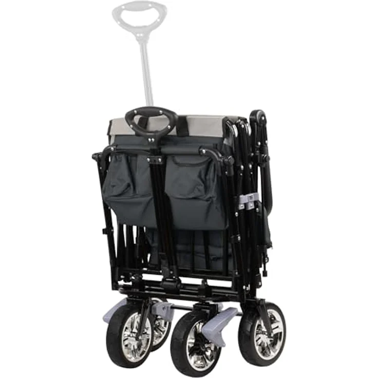 Zelsius Bollerwagen faltbar mit Dach, grau, Transportwagen mit Gurtsystem, 87,5 Liter Stauraum, 90 kg belastbar, abnehmbares Sonnendach – Bild 5