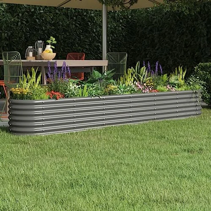 vidaXL Hochbeet, Wetterfestes Hochbeet für Garten Balkon Terrasse, Kräuterhochbeet aus pulverbeschichtetem Stahl Grau – Bild 2