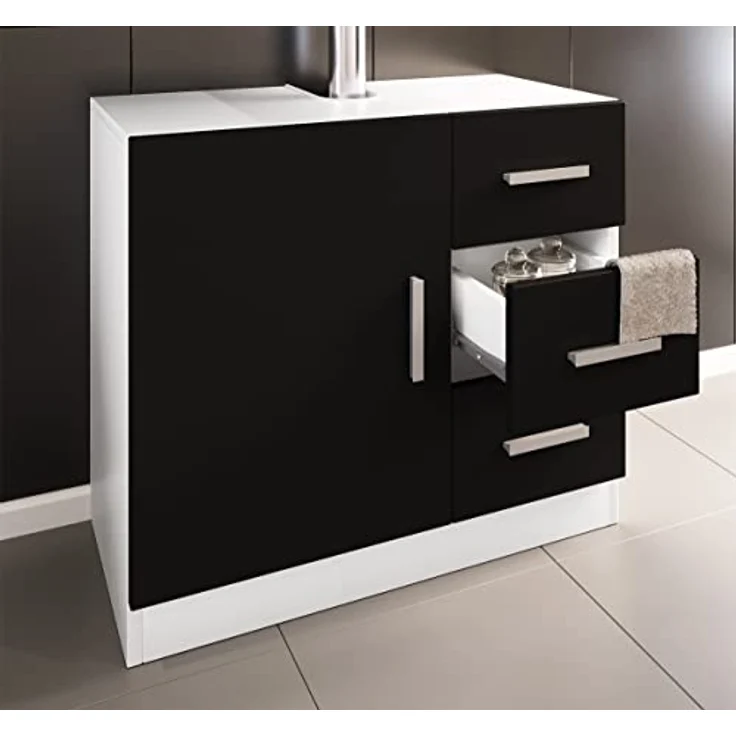 VCM Badmöbel Badunterschrank Waschbeckenunterschrank Badezimmer Schublade Zalo XL Weiß/Schwarz – Bild 2