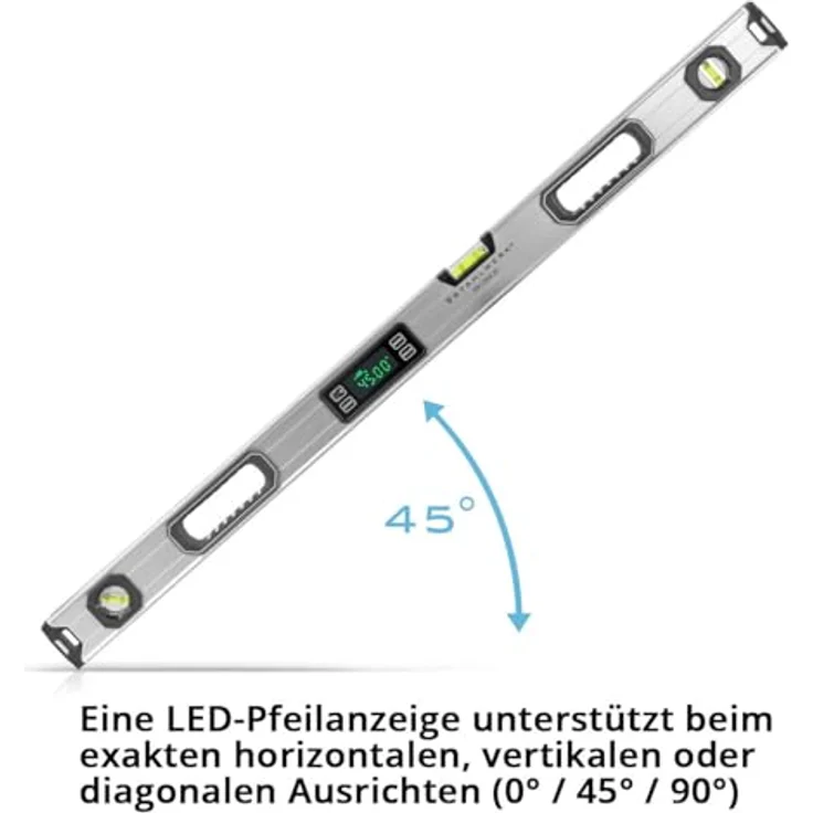 STAHLWERK Digitale Wasserwaage DW-1000 ST aus Aluminium, 1000 mm Länge, magnetische Richtwaage und LED-Display – Bild 3