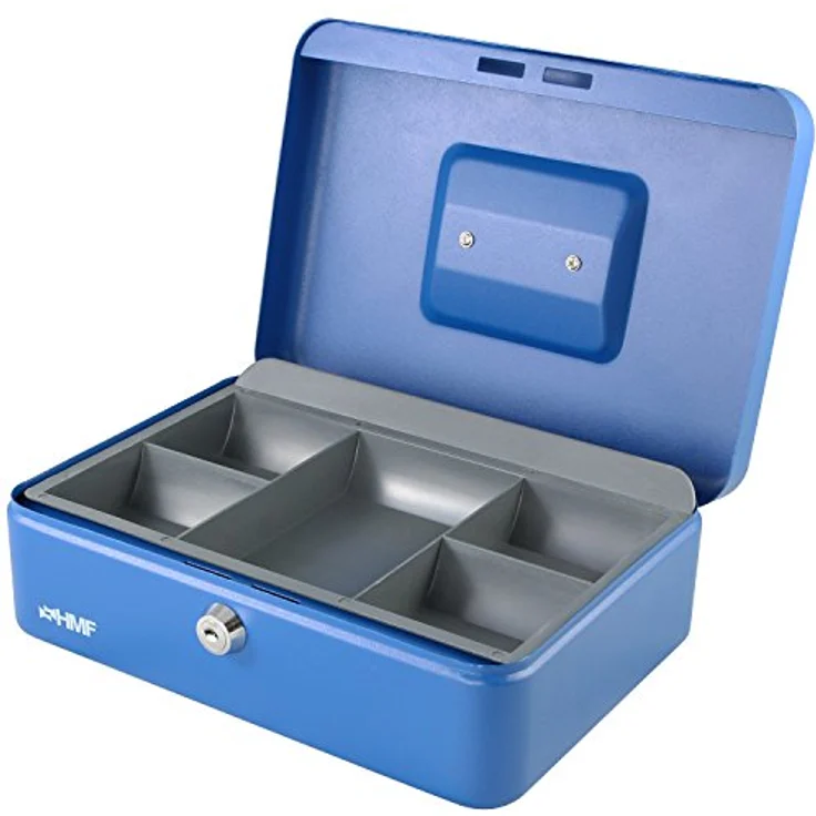 HMF 10125-05 Geldkassette, nahtlos gezogenes Stahlblech, Sicherheitszylinderschloss, blau - Preisvergleich – Bild 1