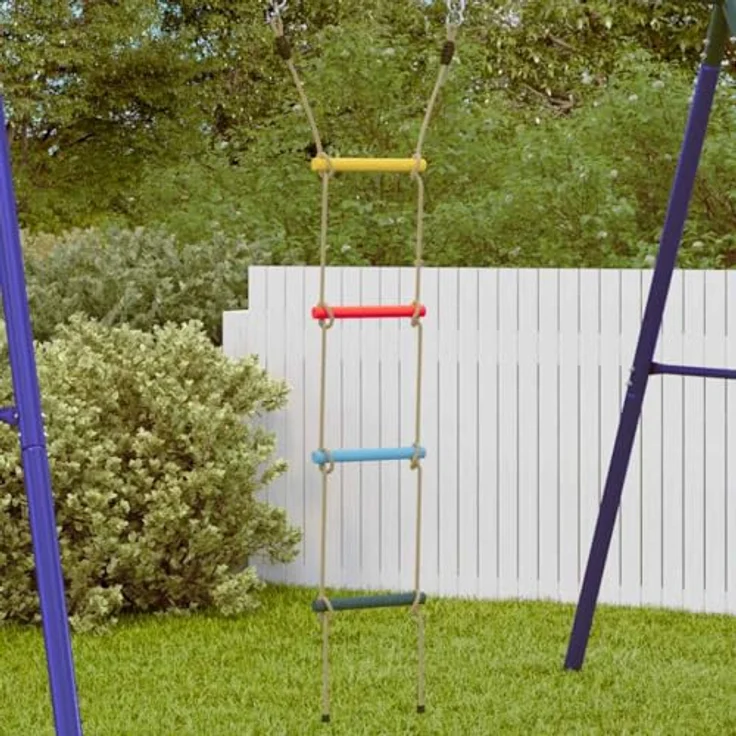 vidaXL Strickleiter, Strickleiter für Kinder mit 4 Sprossen Mehrfarbig, Outdoor-Schaukel mit Kunststoff-Sprossen und PE-Seilen – Bild 3