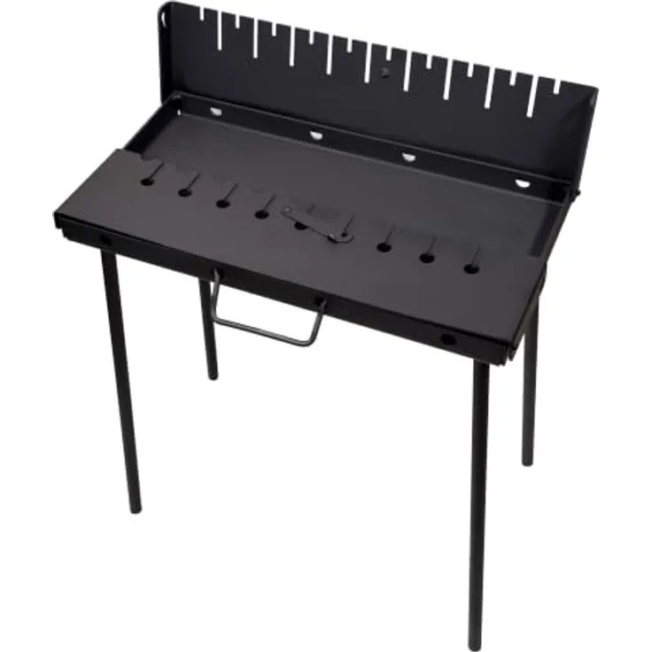 GOROCH Mangal Grill für 10 Spieße, faltbarer Schaschlik Grillkoffer aus 3 mm Stahl, tragbarer Holzkohlegrill für Camping und Outdoor BBQ, Black Edition
