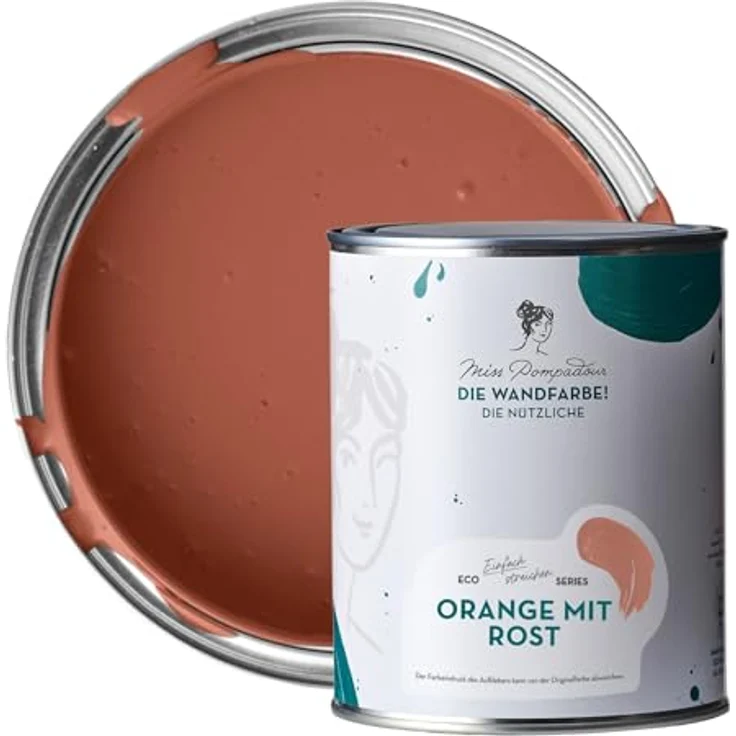MissPompadour Wandfarbe Orange mit Rost, abwaschbare und scheuerbeständige Wandfarbe, hohe Deckkraft, 1 L, wasserbasiert – Bild 1