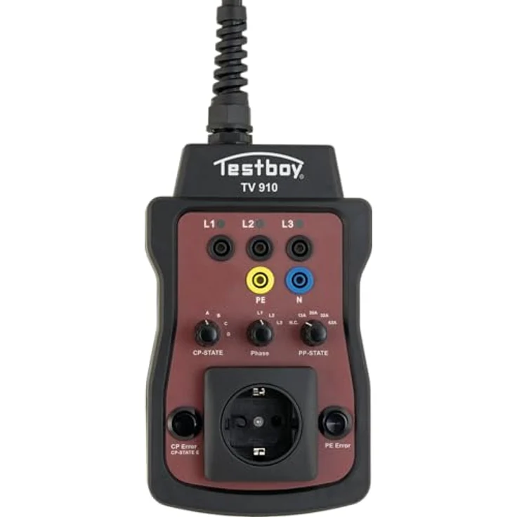 Testboy Testboy TV 910, Prüfadapter für Elektrofahrzeuge mit LED-Anzeige und Schuko-Steckdose, inkl. Bereitschaftstasche – Bild 2