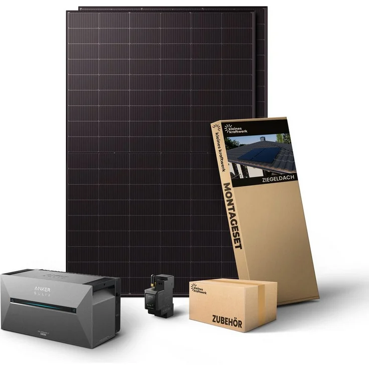 Kleines Kraftwerk Duo XL, Balkonkraftwerk 1000 W, Monokristallin mit 2 x 500W Modulen, Anker Solarbank 3 Pro, integrierter Speicher mit 2688 Wh