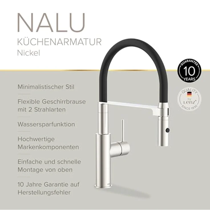 Lenz Küchenarmatur NALU, Flexible Pendelbrause mit 2 Strahlarten, Chrom – Bild 4