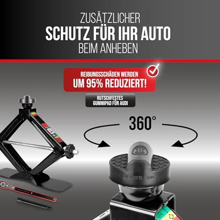 HEYNER® Multi Lift L Black, Scherenwagenheber 2t Set mit Gummiauflage für AUDI, 360° drehbar, Hubhöhe 125-470 mm, inkl. Ratsche & Tasche, TÜV Rheinland – Bild 7