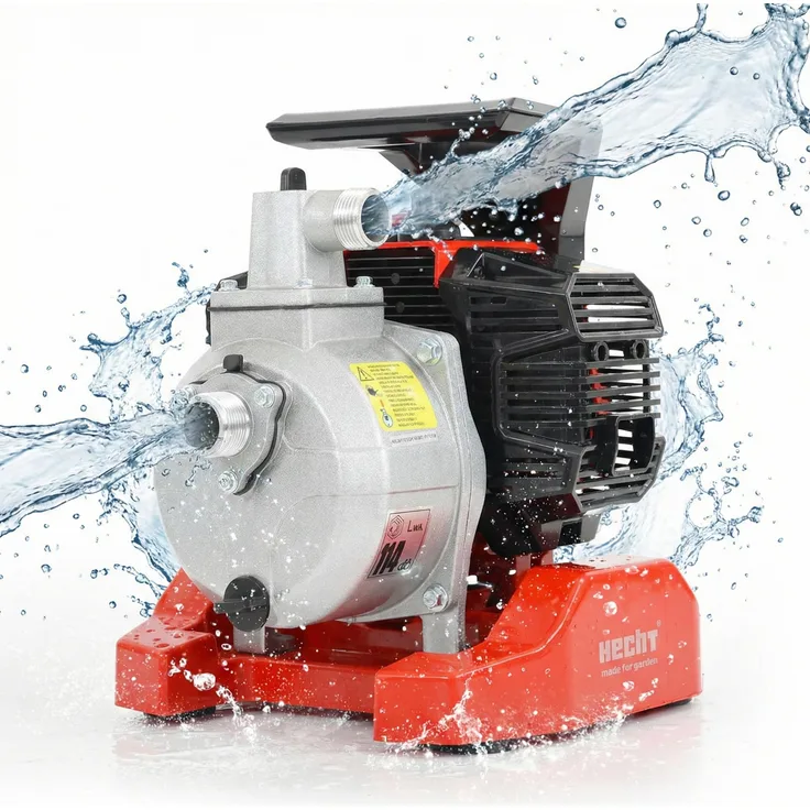 HECHT 352 Benzin Wasserpumpe, 7000 l/h Fördermenge, 25 m Förderhöhe, 2 PS, 52 cm³, Kunststoffgehäuse, mobil und leistungsstark