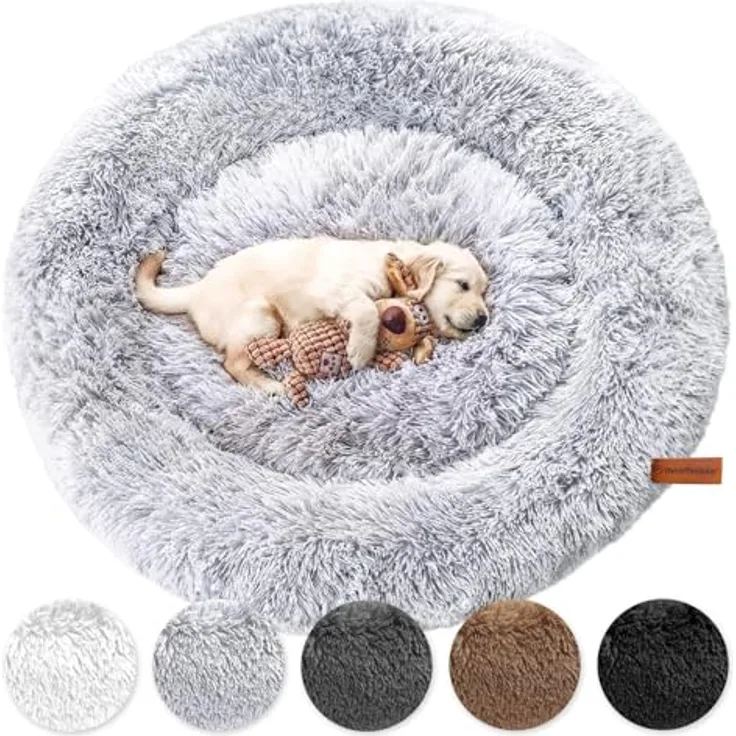Wahre Tierliebe Hundebett Fluffy [Plus] - Das Original, mit waschbarem Bezug Hundekissen, Hundekorb, Flauschiges Hundebett für große, mittelgroße & kleine Hunde
