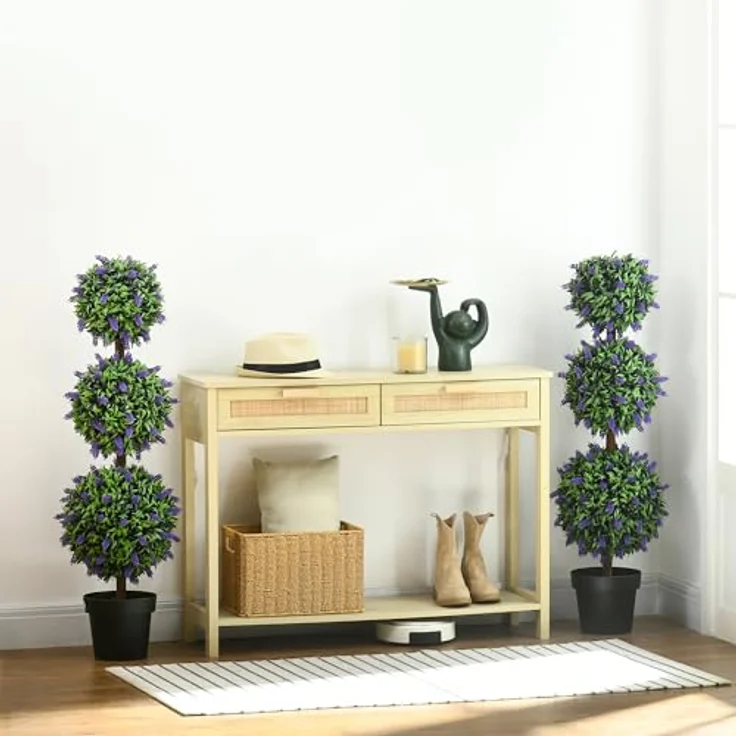 HOMCOM Kunst-Lavendelbaum, 110 cm groß, UV-beständig, Kunstpflanze im Zementtopf für Innen- und Außenbereich, 2er Set – Bild 2
