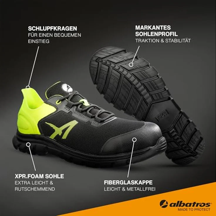 ISM GmbH OCTANE YELLOW LOW Sicherheitsschuh, schwarz/lime, S1PS SR, EN ISO 20345:2022, leicht, rutschfest, mit Fiberglasskappe und FAP® LITE Durchtrittschutz – Bild 2