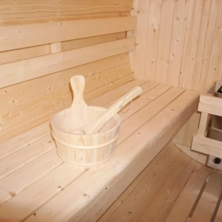 Sanotechnik Fasssauna »TROMSÖ L«, 3,8 mm, geeignet für 4 Personen, Fichetnholz, Gartensauna – Bild 7