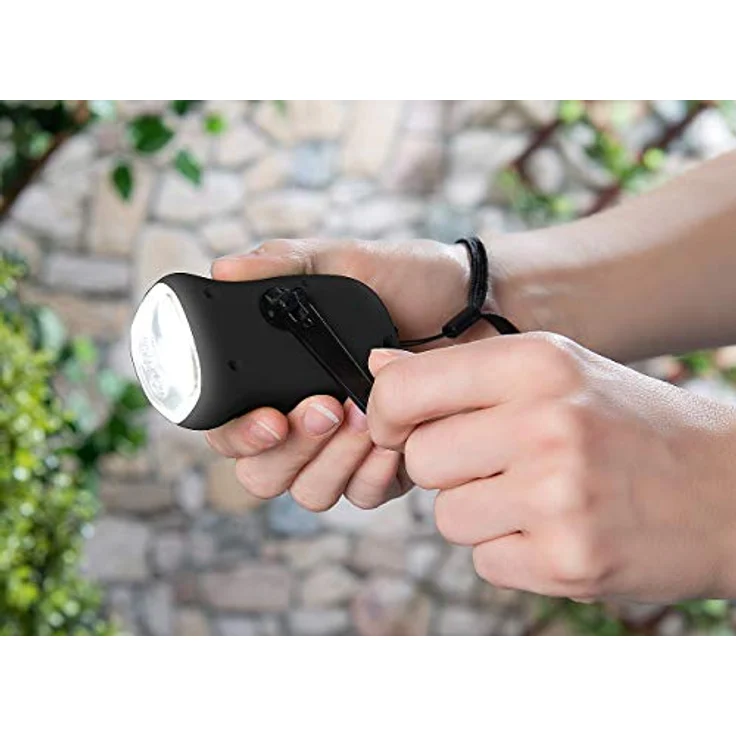 AccuCell LED Taschenlampe Dynamo Taschenlampe mit 3 LED, mit Ladekurbel, mit Solarladefunktion, 20 Lumen, schwarz – Bild 5