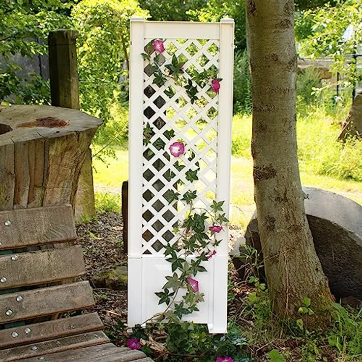 NYVI Spalier mit Erdspießen NYVIGreen 140x43 cm - Rankgitter aus wetterfestem & recyceltem Kunststoff - Rankhilfe - Pflegeleicht, Steckmontage ohne Werkzeug, Farbe:Weiß – Bild 1