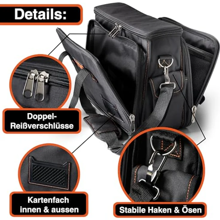 YPC Werkzeugtasche XL, Umhängetasche aus wasserabweisendem Oxford 600D Gewebe, 38x28x11cm mit 11 Haltern und 5 Innentaschen – Bild 7