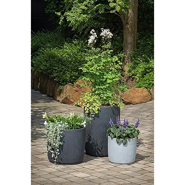 Scheurich Linetto 47, Pflanzgefäß/Blumentopf/Pflanzkübel, rund, Farbe: Stony Grey, hergestellt mit recyceltem Kunststoff, 10 Jahre Garantie, für den Außenbereich – Bild 2