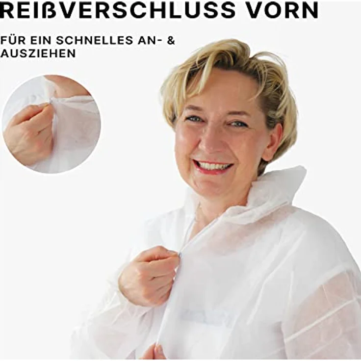ARNOMED Einwegschutzanzug PP, 10er Set XL in Weiß, atmungsaktiv mit Kapuze, reißfest, ideal als Maler- und Lackieranzug – Bild 5