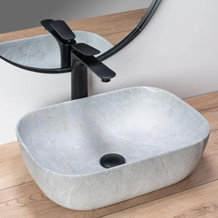 wohnwerk.idee Aufsatzwaschbecken Livia Beige Grey Stone, Naturstein Beton Stein Optik, einzigartiges Muster – Bild 3