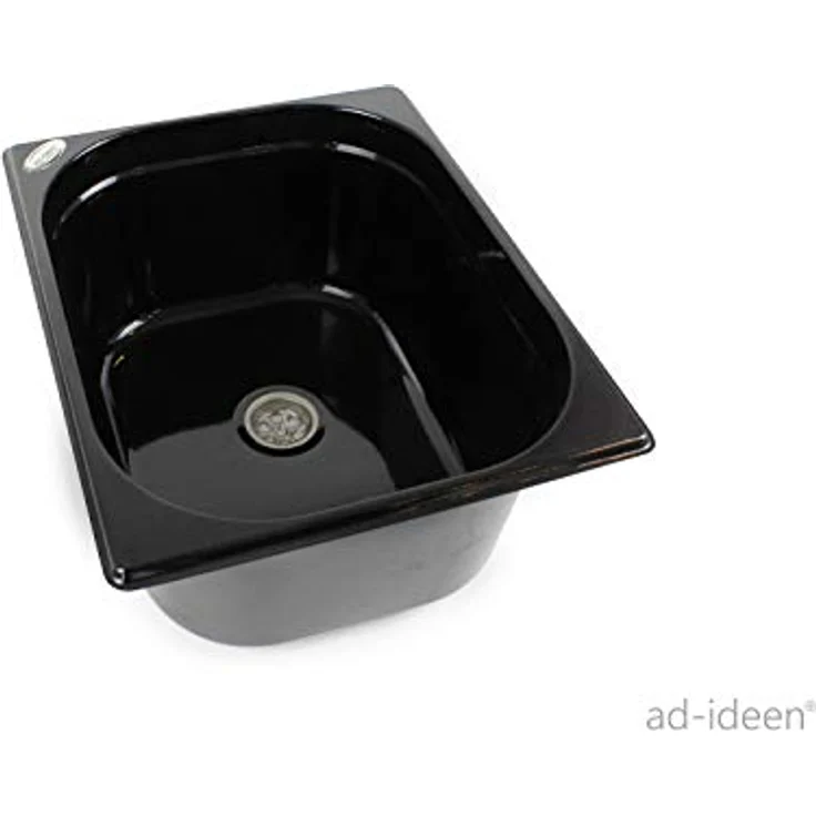 ad-ideen Waschbecken Bausatz 230V, Handwaschbecken Schwarz mit 19L Frischwasserspeicher, inkl. Edelstahl-Ablaufsystem, 325x265x150mm – Bild 2