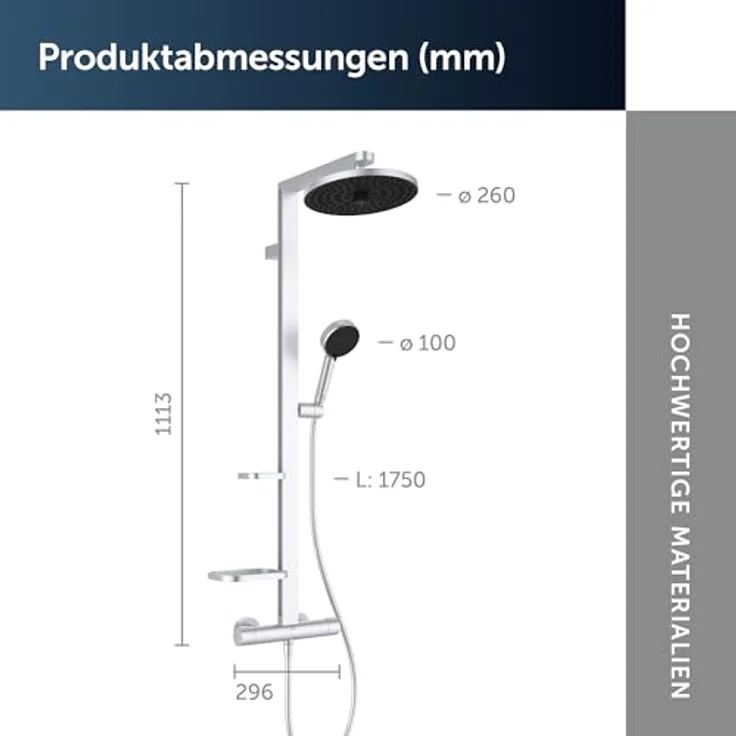 Ideal Standard Duschsystem Ceratherm Alu+, Multifunktionsbrause mit Thermostatkartusche, nachhaltiges Aluminium Design, Höhe 111,30 cm – Bild 9