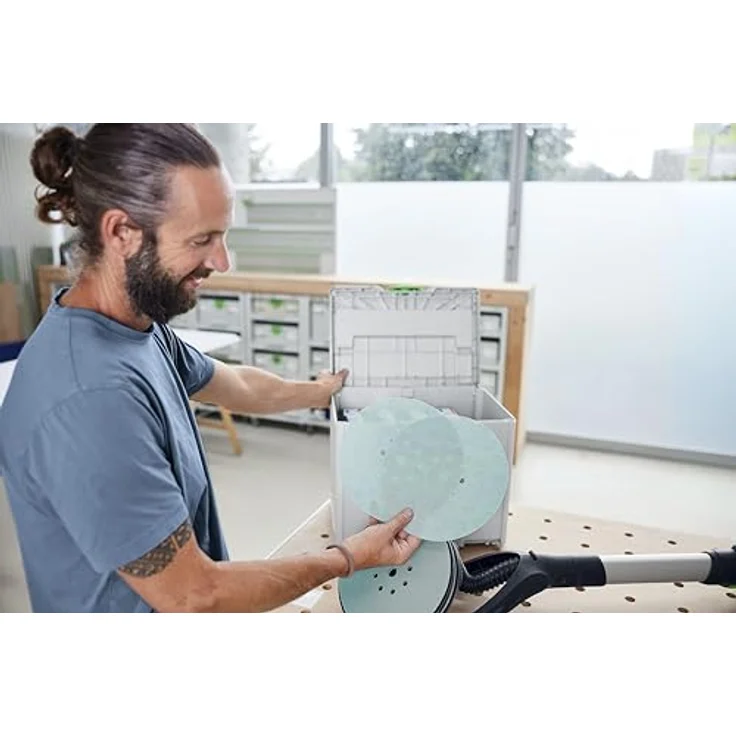 Festool Schleifmittel-Systainer³ Granat Net D225 GR NET SYS, Schleifscheiben für staubfreies Arbeiten mit perfekter Absaugung – Bild 2