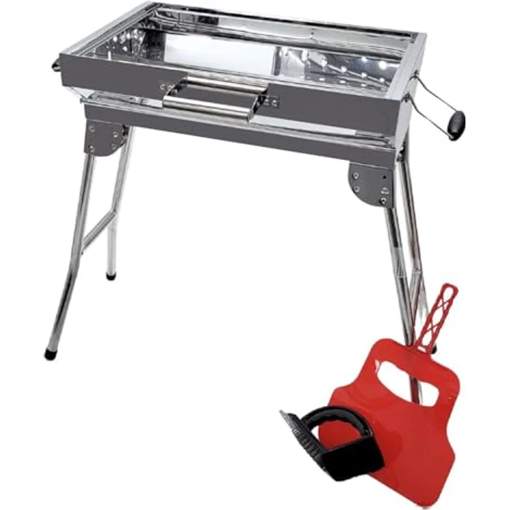 Grillpeter Holzkohlegrill Mangal Iskander Schaschlikgrill Edelstahl mit Grillrost, tragbar und rostfrei, Silber – Bild 2