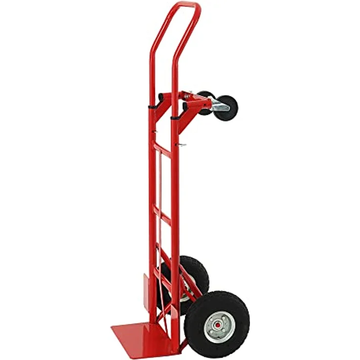 PROREGAL® Sackkarre Multifunktions-Stahlrohr-Sackkarre HxBxT 133x55x46cm, Traglast 200kg, Gummibereifung, rot – Bild 2