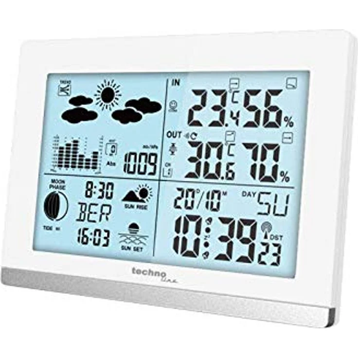Technoline WS6762, Wetterstation mit Funkuhr, Innen- und Außentemperatur, Luftfeuchte, schwarz-weiß – Bild 2