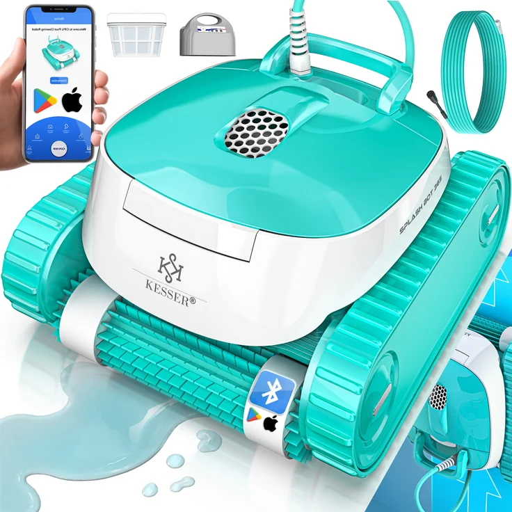 KESSER Poolroboter für Boden und Wand | Poolsauger bis 100m² | vollautomatisch mit App-Funktion und Klettermechanismus