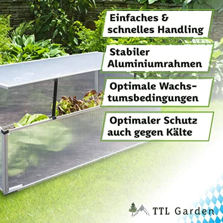 TTL Garden Frühbeet Aufsatz 100x60x40cm, Alu & Polycarbonat, Mini-Gewächshaus mit einstellbarem Deckel für optimale Wachstumsbedingungen, robuster Aluminiumrahmen, witterungsbeständig – Bild 4