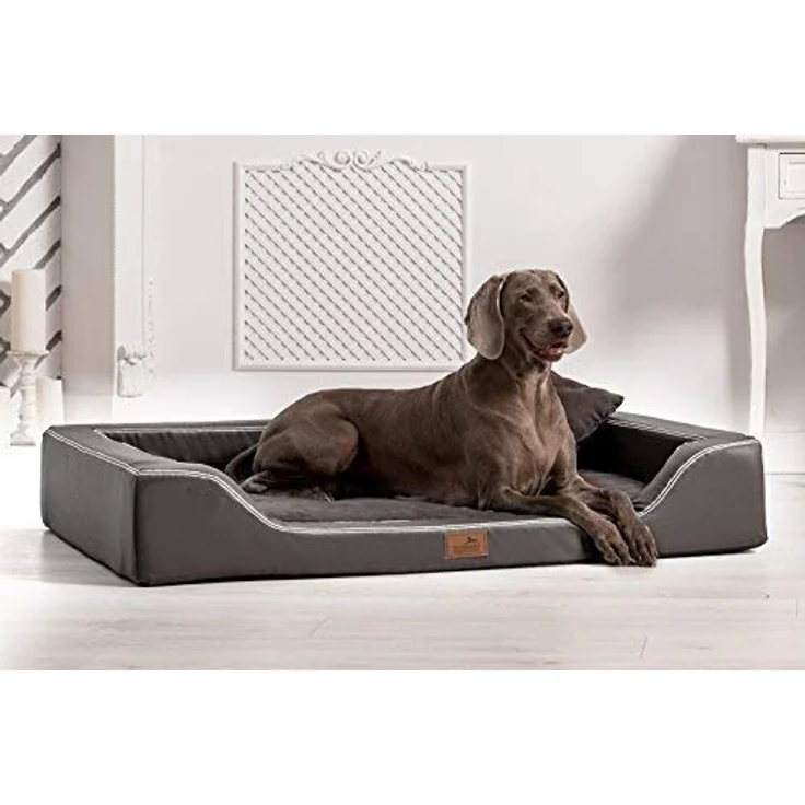 tierlando® Orthopädisches Hundebett Melody Latex Kunstleder und High-Tech Velours (MDY3-TL | 85x60 cm (Innen 70x45 cm), 02 | Graphit) – Bild 1