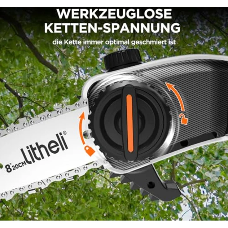 LiTHELi Litheli U20 Akku Hochentaster, 8'' Elektrische Akku-Astsäge mit 10000mAh Akku, Höhenverstellbar und Ergonomisches Design in Blau – Bild 5