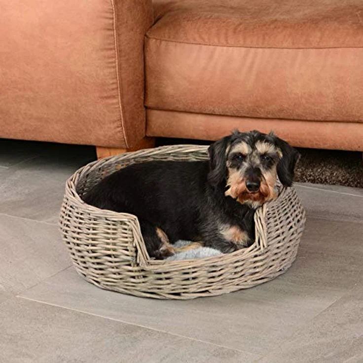 UNUS RM E-Commerce Hundebett Hundekorb Hundekörbchen aus Weide mit Kissen Grau Durchmesser 55cm für Hunde und Katzen – Bild 2