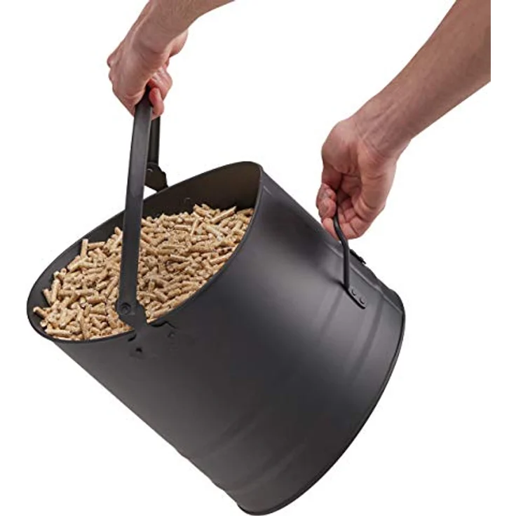 Pelleteimer 3er Set, je 21, 25 & 30 cm, Griff & klappbarer Henkel, Metall Kohleeimer, Kaminzubehör, schwarz – Bild 8