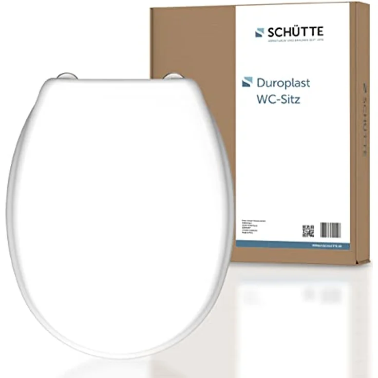 Schütte WC-Sitz Duroplast Weiß, bruchsicher und kratzfest, mit pflegeleichter Oberfläche, O-Form, für handelsübliche WCs – Bild 1