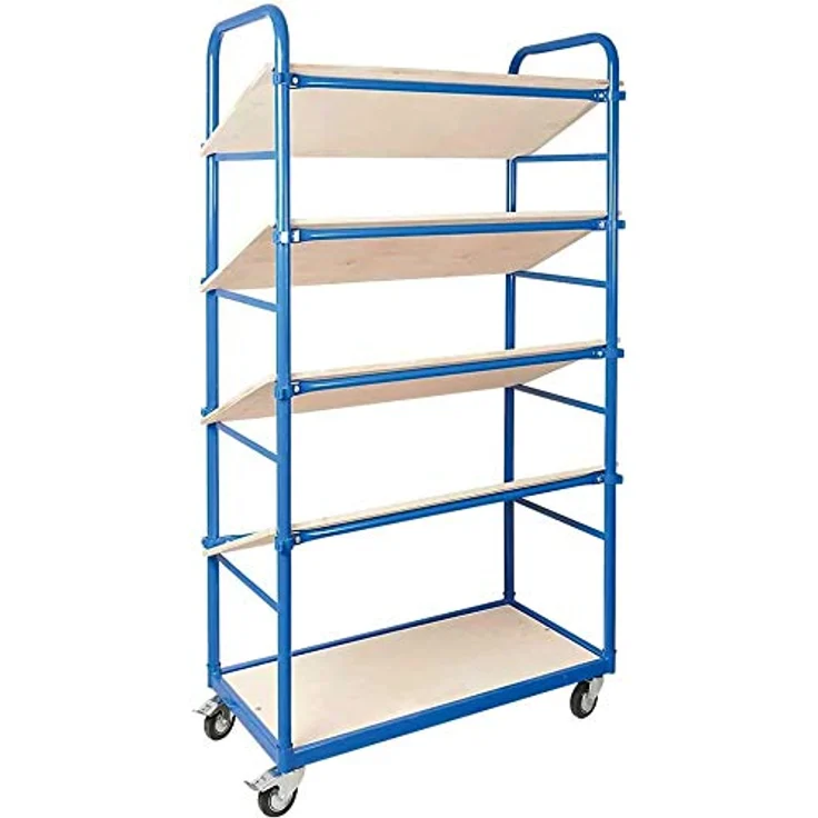BRB Schrägboden-Regalwagen mit 5 Ebenen, 4 Lenkrollen, bestückt mit 10 Euroboxen 600x400x220 mm grau – Bild 3