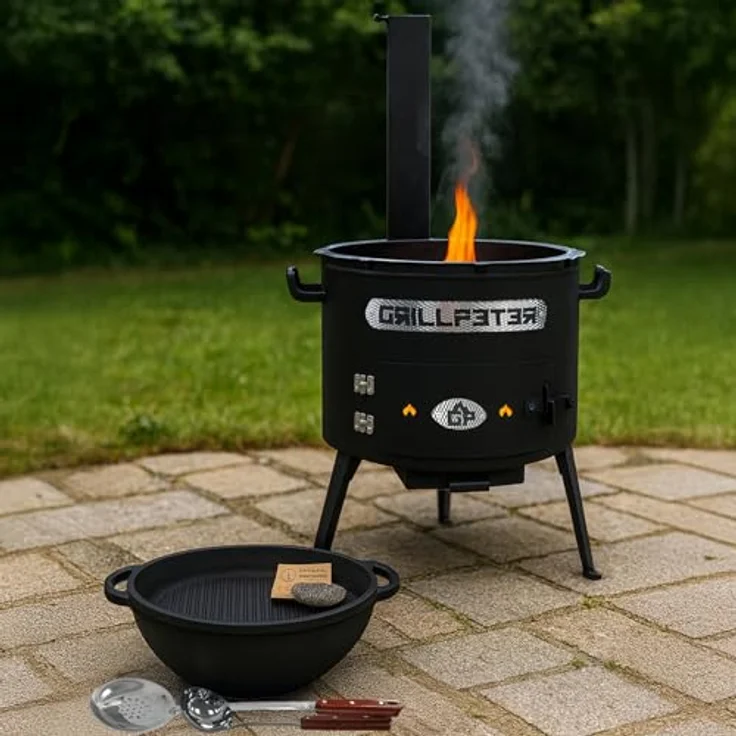 Grillpeter Utschak Asamat Ø45 cm, Holzkohlegrill mit Kazan 18L und gusseisernem Grilldeckel, Zubehör inklusive – Bild 2