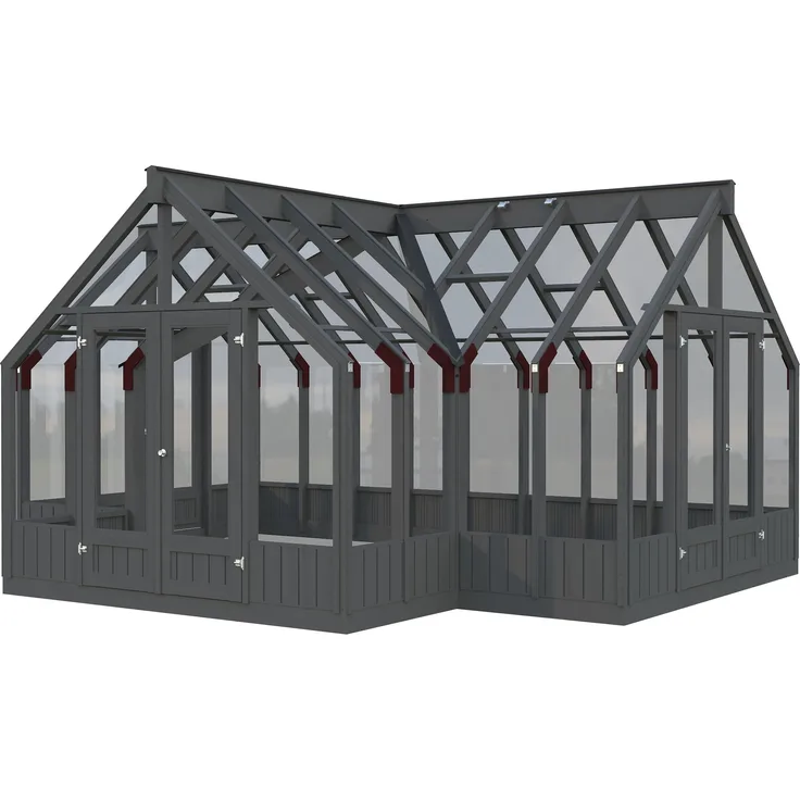 Palmako Emilia Gewächshaus 19,1 m² mit Sicherheitsglas 4 mm und automatischem Fensteröffner, dunkelgrau, 421 x 543 cm