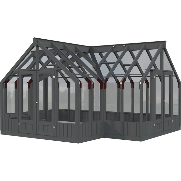 Palmako Emilia Gewächshaus 19,1 m² mit Sicherheitsglas 4 mm und automatischem Fensteröffner, dunkelgrau, 421 x 543 cm
