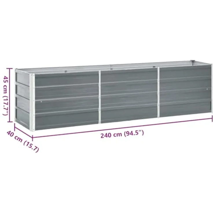vidaXL Garten-Hochbeet Verzinkter Stahl 240×40×45 cm Grau – Bild 3